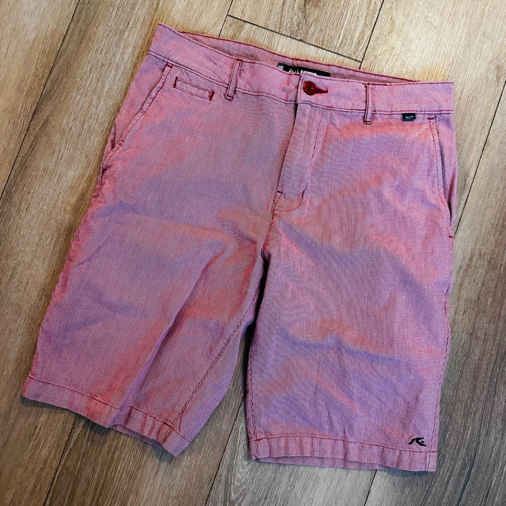 Rusty Mens Red Micro Check Chino Walk Shorts Size 31 Cotton Surf‎ Casual